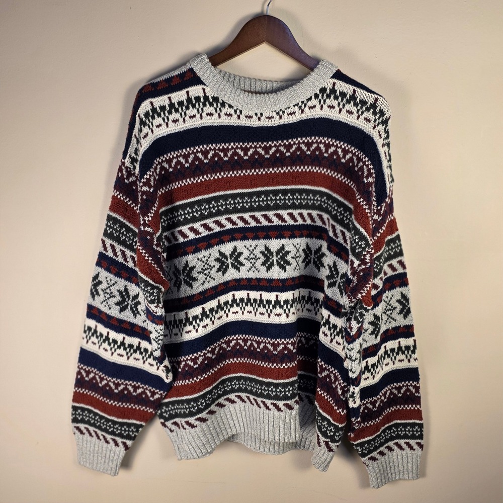 Casual Classics Lord & Taylor Sweater Mens XL Multicolor Fair Isle Cotton‎ USA